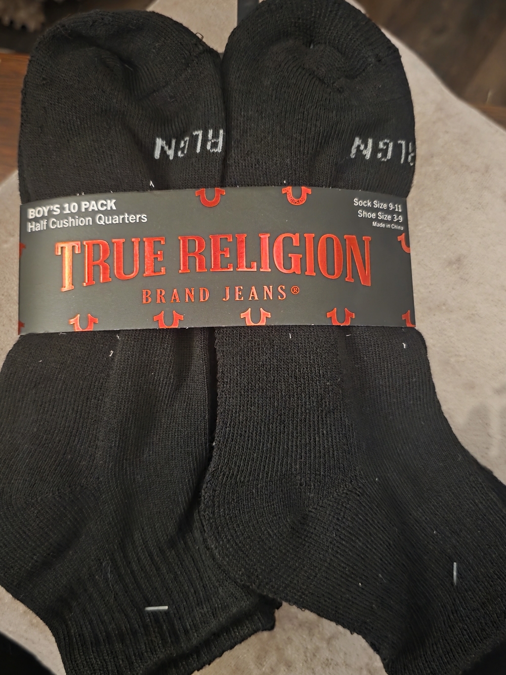 True Religion Black Half Cushion Quarter Socks - 10 Pack (Boys)